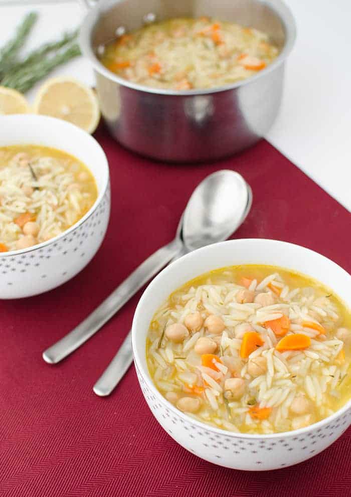 Lemon Orzo Chickpea Soup! The vegan version of chicken noodle. Healthy, comforting, with a refreshing lemon twist! 