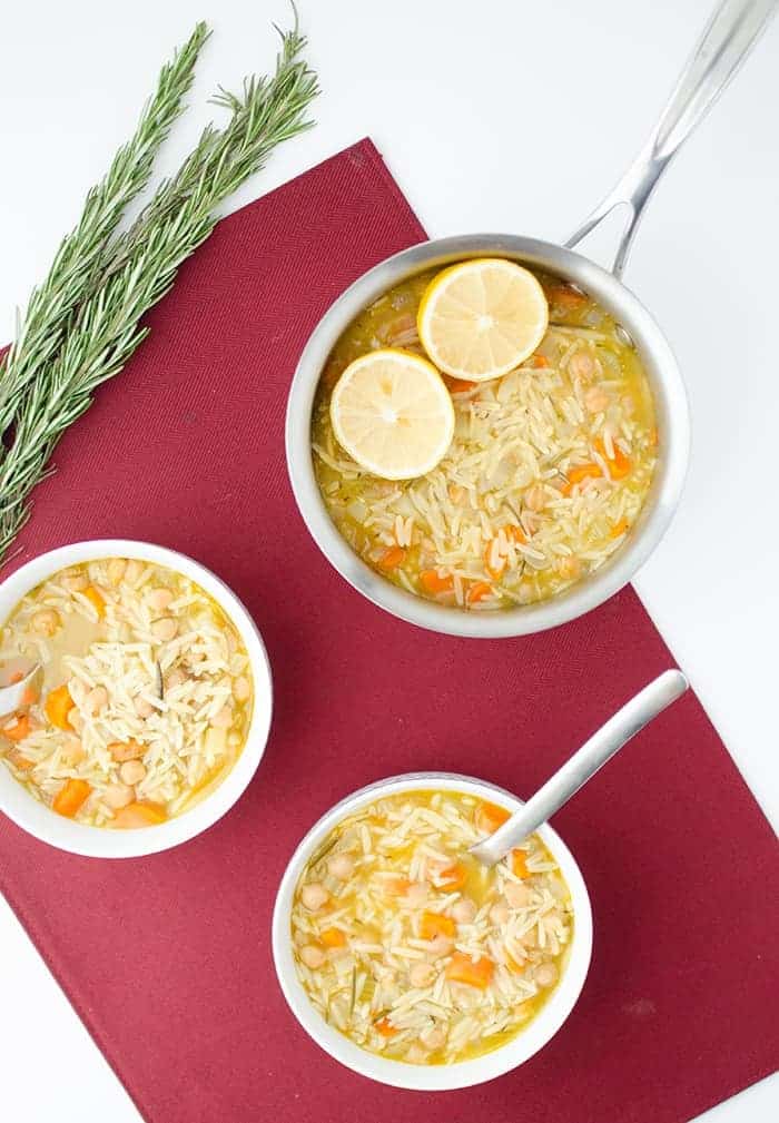 Lemon Orzo Chickpea Soup! The vegan version of chicken noodle. Healthy, comforting, with a refreshing lemon twist! 